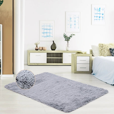 4x6 Feet Modern Soft Shag Rug with Non-slip Grip Dots-Light Gray