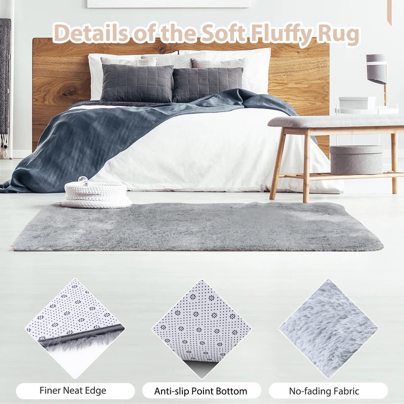4x6 Feet Modern Soft Shag Rug with Non-slip Grip Dots-Light Gray