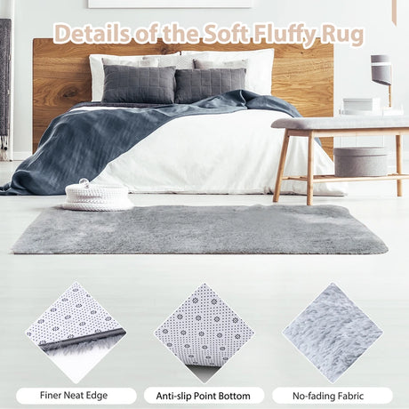 4x6 Feet Modern Soft Shag Rug with Non-slip Grip Dots-Light Gray