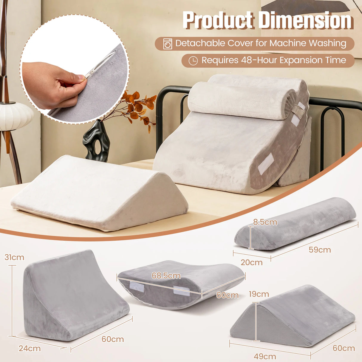 4PCS Bed Wedge Pillow Set with Washable Cover for Nap/Rest