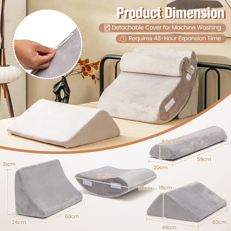 4PCS Bed Wedge Pillow Set with Washable Cover for Nap/Rest