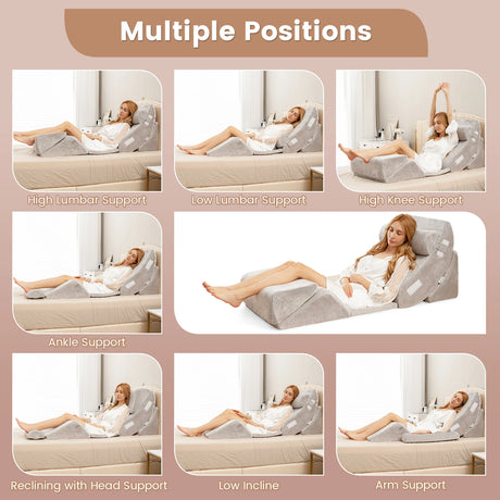 6 Pieces Wedge Pillow Set with Machine-washable Velvet Cover for Pregnancy/Nap