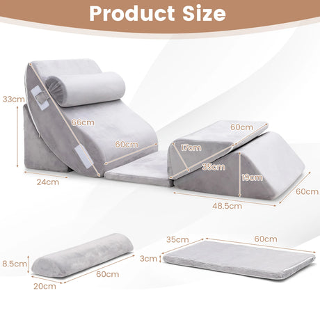 6 Pieces Wedge Pillow Set with Machine-washable Velvet Cover for Pregnancy/Nap