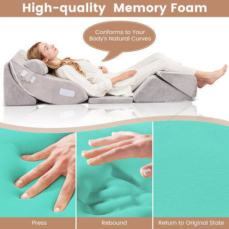 6 Pieces Wedge Pillow Set with Machine-washable Velvet Cover for Pregnancy/Nap