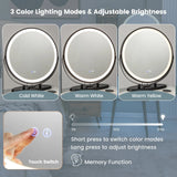Vanity Table Set with 3-Colour Round Mirror and Charging Station-White