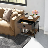 2-tier Nightstand Bedside End Sofa Coffee Table for Bedroom Living Room-Brown