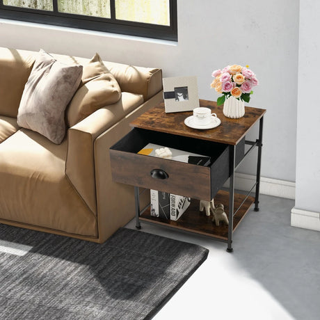 2-tier Nightstand Bedside End Sofa Coffee Table for Bedroom Living Room-Brown