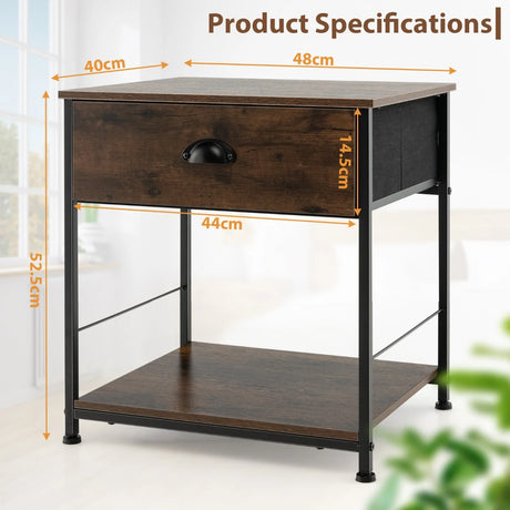 2-tier Nightstand Bedside End Sofa Coffee Table for Bedroom Living Room-Brown