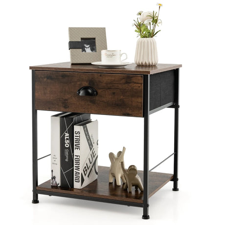 2-tier Nightstand Bedside End Sofa Coffee Table for Bedroom Living Room-Brown