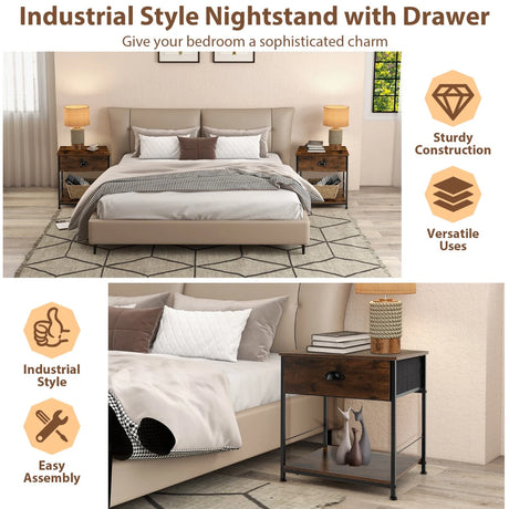 2-tier Nightstand Bedside End Sofa Coffee Table for Bedroom Living Room-Brown