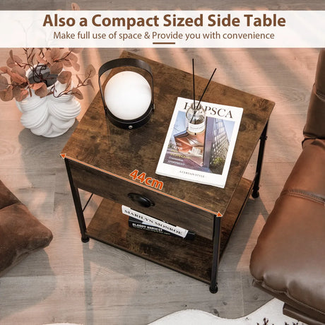 2-tier Nightstand Bedside End Sofa Coffee Table for Bedroom Living Room-Brown
