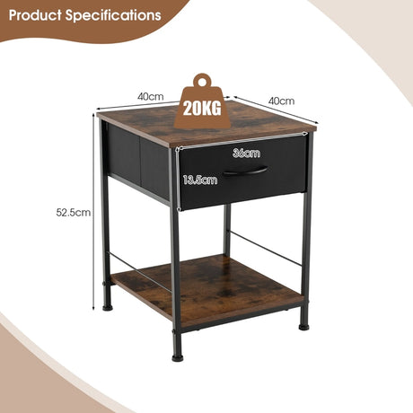 2 Tiers Wood Nightstand with Drawer for Bedroom and Living Room-Rustic Brown
