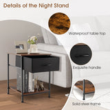 2 Tiers Wood Nightstand with Drawer for Bedroom and Living Room-Rustic Brown