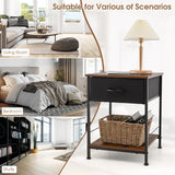 2 Tiers Wood Nightstand with Drawer for Bedroom and Living Room-Rustic Brown