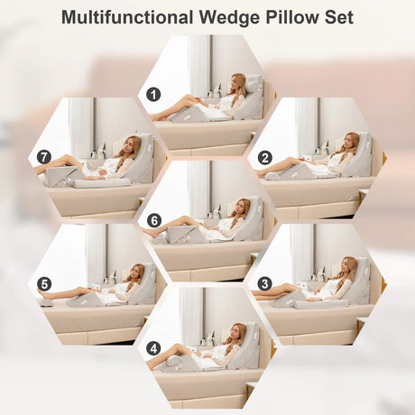6 Pieces Adjustable Wedge Pillow Set with Machine Washable Cover for Pain Relief/Anti Snoring