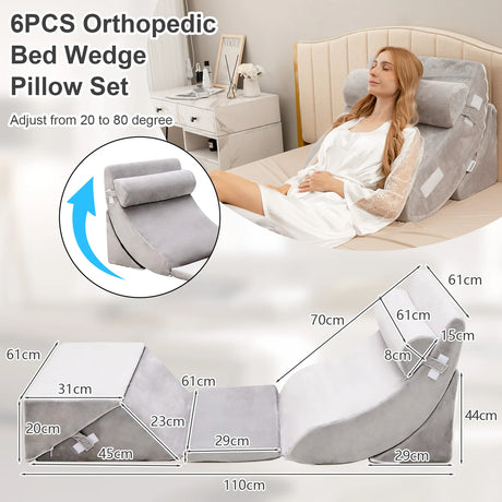 6 Pieces Adjustable Wedge Pillow Set with Machine Washable Cover for Pain Relief/Anti Snoring