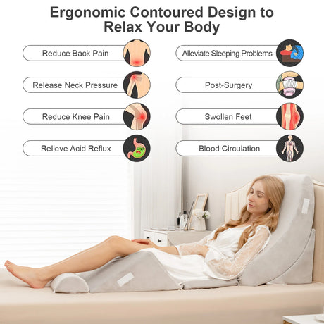 6 Pieces Adjustable Wedge Pillow Set with Machine Washable Cover for Pain Relief/Anti Snoring