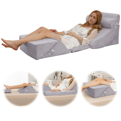 6 Pieces Adjustable Wedge Pillow Set with Machine Washable Cover for Pain Relief/Anti Snoring
