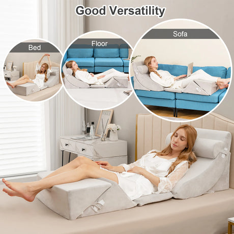6 Pieces Adjustable Wedge Pillow Set with Machine Washable Cover for Pain Relief/Anti Snoring