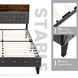 Single/Double Bed Frame with Storage Headboard and Slat Support-Double Size