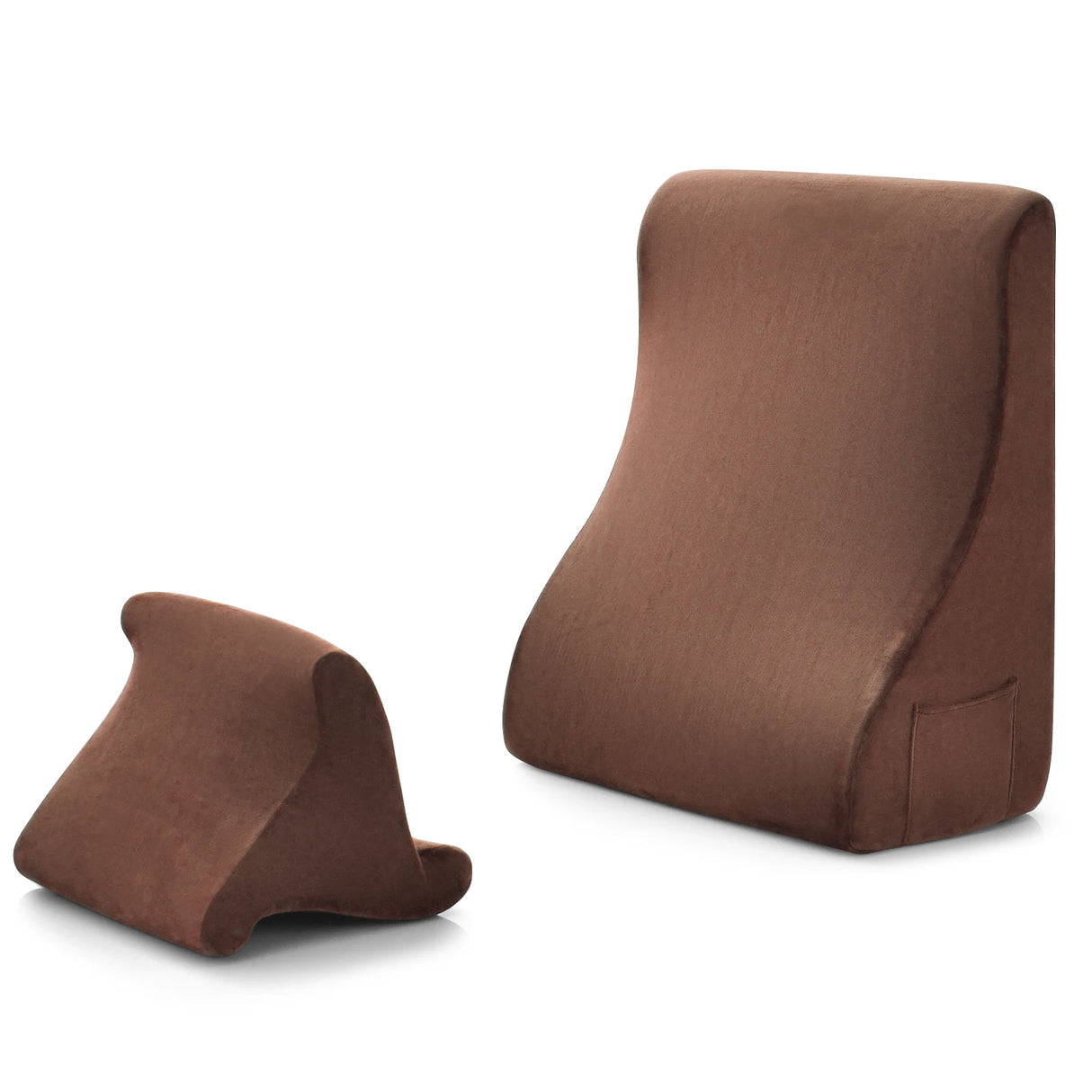 Bed Wedge Pillow with Tablet Pillow Stand and Side Pockets-Brown