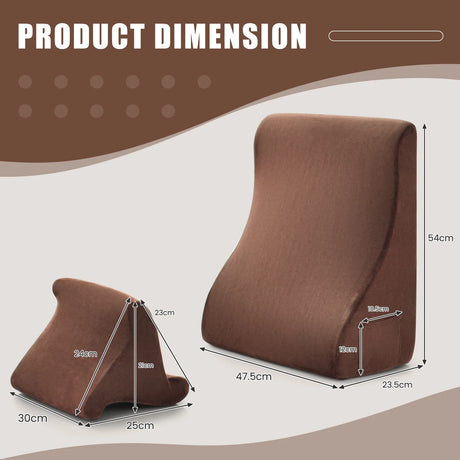 Bed Wedge Pillow with Tablet Pillow Stand and Side Pockets-Brown