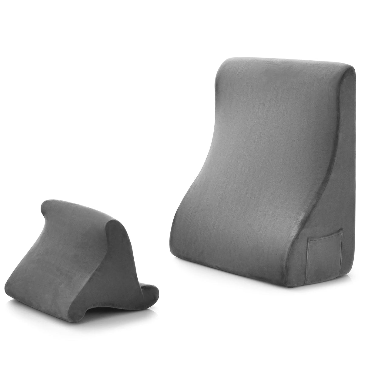 Bed Wedge Pillow with Tablet Pillow Stand and Side Pockets-Gray
