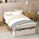 Single Metal Bed Frame with Metal Slats-Silver