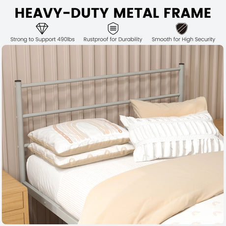 Single Metal Bed Frame with Metal Slats-Silver