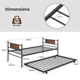 Metal Daybed with Pull-out Trundle and Headboard-Single Size
