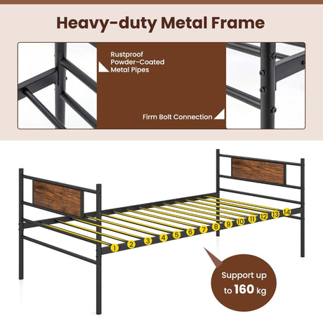 Metal Daybed with Pull-out Trundle and Headboard-Single Size