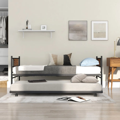 Metal Daybed with Pull-out Trundle and Headboard-Single Size
