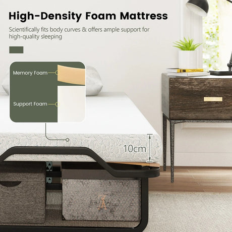 Twin Size Folding Bed with Foam Mattress and Lockable Wheels