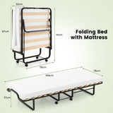 Twin Size Folding Bed with Foam Mattress and Lockable Wheels