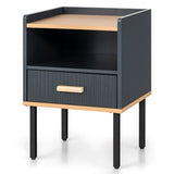 Nightstand Bedside End Table with Drawer and Open Shelf for Living Room Bedroom-Gray