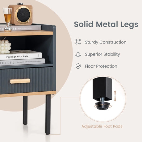 Nightstand Bedside End Table with Drawer and Open Shelf for Living Room Bedroom-Gray