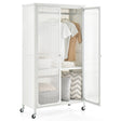 Rolling Storage Armoire Closet with Hanging Rod and Adjustable Shelf-White