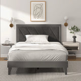 Single/Double Platform Bed with High Headboard &amp;12 Wooden Slats-Double Size