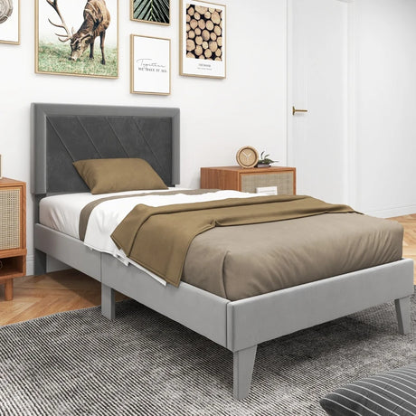 Single/Double Platform Bed with High Headboard &amp;12 Wooden Slats-Single Size