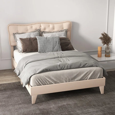 Double/King Size Bed Frame with Button Tufted Headboard-Double Size