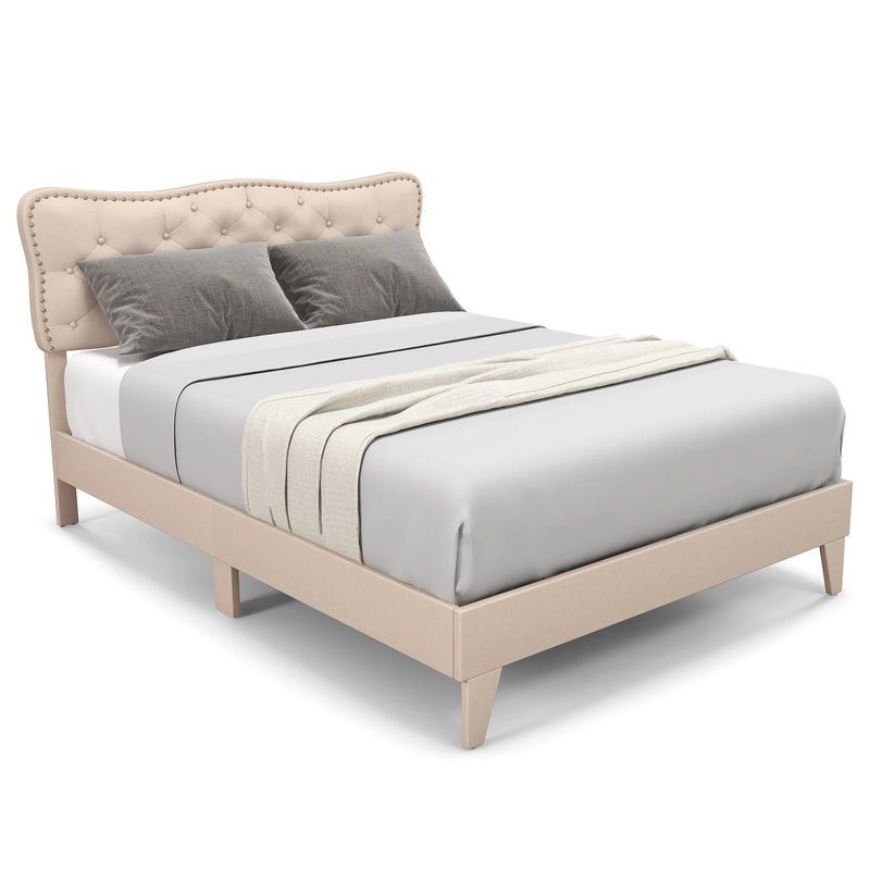 Double/King Size Bed Frame with Button Tufted Headboard-Double Size