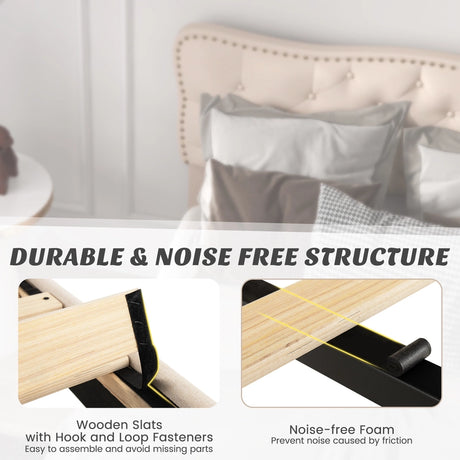 Double/King Size Bed Frame with Button Tufted Headboard-Double Size