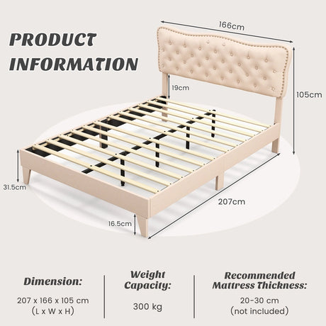 Double/King Size Bed Frame with Button Tufted Headboard-King Size
