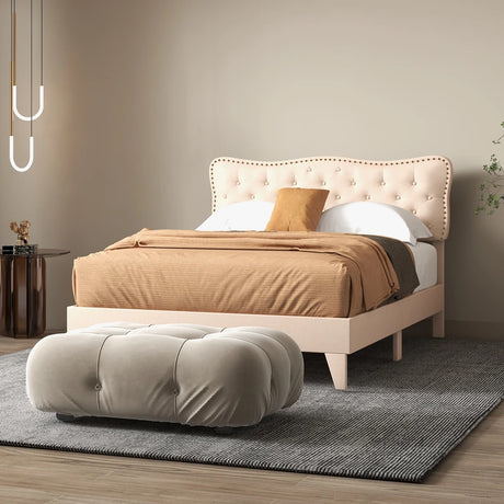 Double/King Size Bed Frame with Button Tufted Headboard-King Size