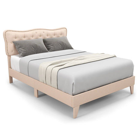 Double/King Size Bed Frame with Button Tufted Headboard-King Size