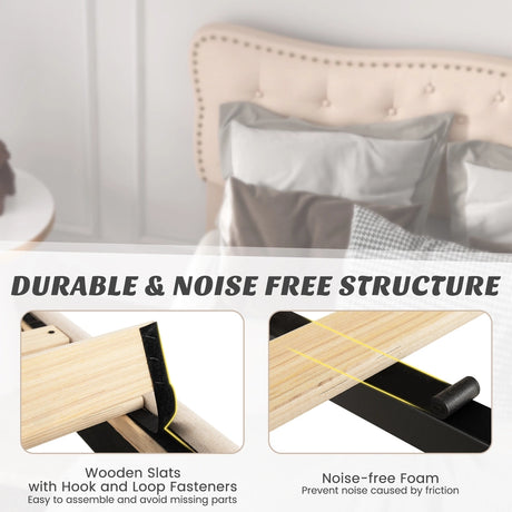 Double/King Size Bed Frame with Button Tufted Headboard-King Size