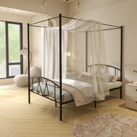 Double Size Metal Canopy Bed Frame-Black