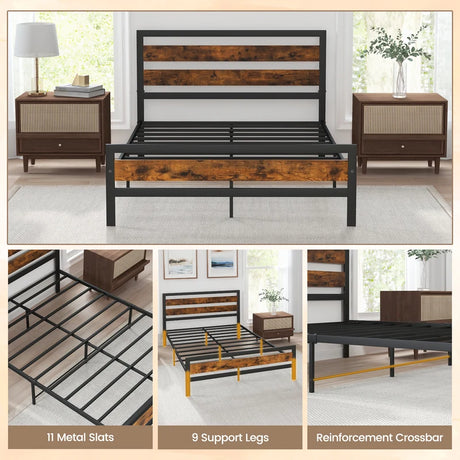 Double/King Size Bed Frame with Rustic Headboard and Footboard-Double Size