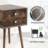 Wooden Nightstand with 2 Storage Drawers and Rubber Wood Legs-Rustic Brown