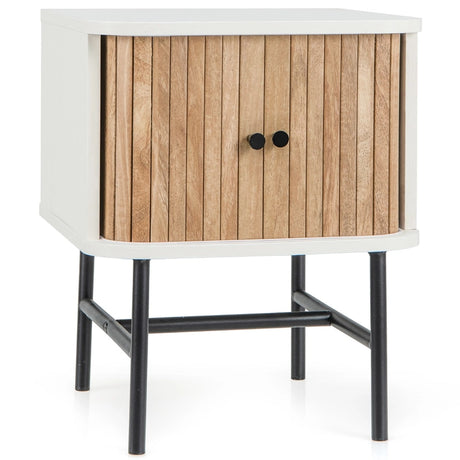 Mid-century Modern Bedside Table with Storage Cabinet and Metal Legs-White